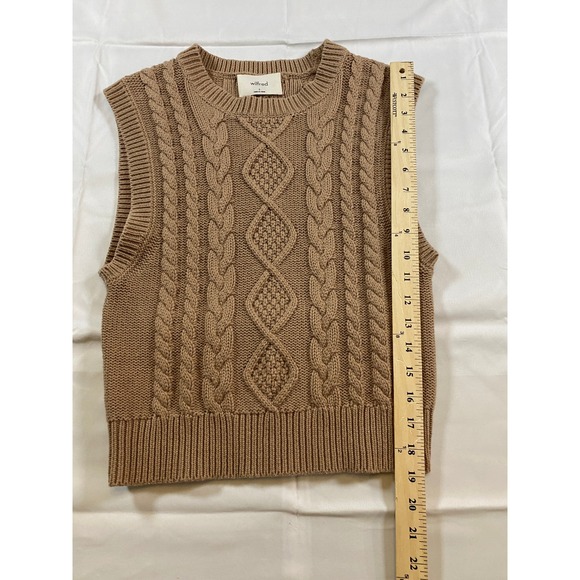 Wilfred Aritzia Cable Knit Sweater Vest Camel Brown Tan Sleeveless Crew Neck S - Picture 4 of 8